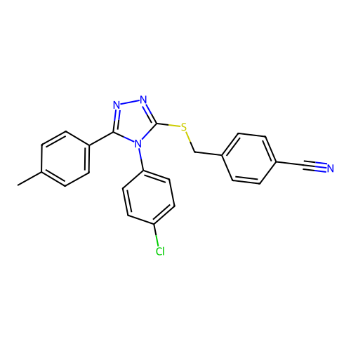 4-[[4-(4-chlorophenyl)-5-(4-methylphenyl)-1,2,4-triazol-3-yl]sulfanylmethyl]benzonitrile structure