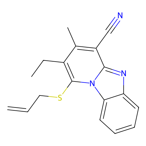 2-Ethyl-3-methyl-1-prop-2-enylsulfanylpyrido[1,2-a]benzimidazole-4-carbonitrile structure