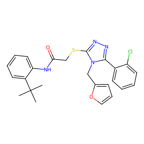 N-(2-(tert-butyl)phenyl)-2-((5-(2-chlorophenyl)-4-(furan-2-ylmethyl)-4H-1,2,4-triazol-3-yl)thio)acetamide structure