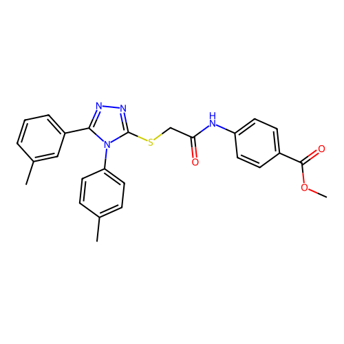 methyl 4-(2-((5-(m-tolyl)-4-(p-tolyl)-4H-1,2,4-triazol-3-yl)thio)acetamido)benzoate structure