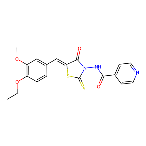 N-[(5Z)-5-(4-ethoxy-3-methoxybenzylidene)-4-oxo-2-thioxo-1,3-thiazolidin-3-yl]pyridine-4-carboxamide structure