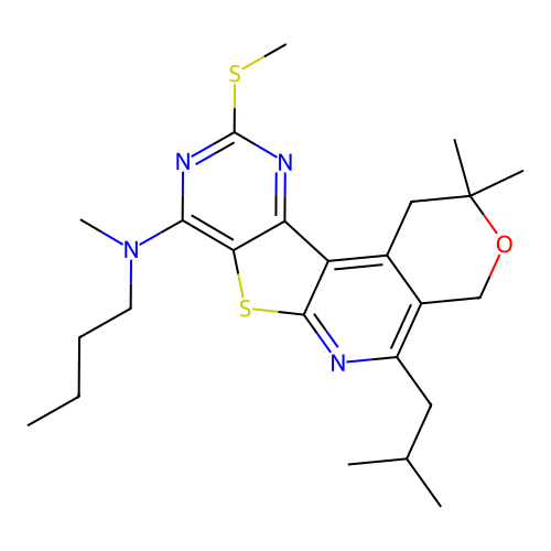 N-butyl-5-isobutyl-N,2,2-trimethyl-10-(methylthio)-2,4-dihydro-1H-pyrano[4'',3'':4',5']pyrido[3',2':4,5]thieno[3,2-d]pyrimidin-8-amine structure