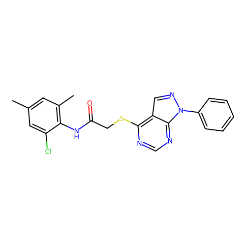 N-(2-chloro-4,6-dimethylphenyl)-2-(1-phenylpyrazolo[3,4-d]pyrimidin-4-yl)sulfanylacetamide structure