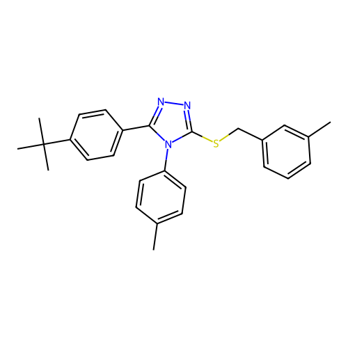 3-(4-(tert-butyl)phenyl)-5-((3-methylbenzyl)thio)-4-(p-tolyl)-4H-1,2,4-triazole structure