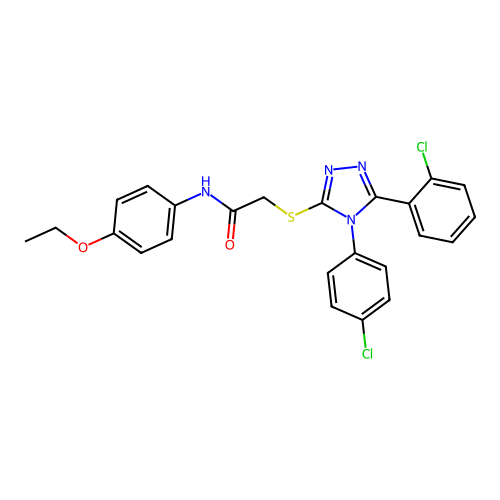 2-[[5-(2-chlorophenyl)-4-(4-chlorophenyl)-1,2,4-triazol-3-yl]sulfanyl]-N-(4-ethoxyphenyl)acetamide structure