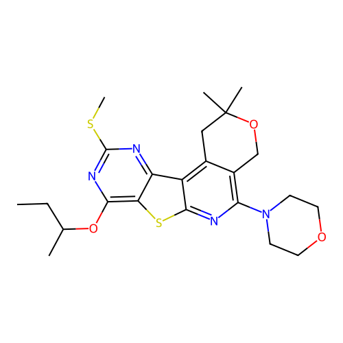 8-(butan-2-yloxy)-2,2-dimethyl-10-(methylsulfanyl)-5-(morpholin-4-yl)-1,4-dihydro-2H-pyrano[4'',3'':4',5']pyrido[3',2':4,5]thieno[3,2-d]pyrimidine structure