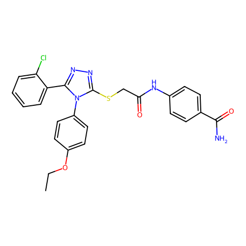 4-(2-((5-(2-chlorophenyl)-4-(4-ethoxyphenyl)-4H-1,2,4-triazol-3-yl)thio)acetamido)benzamide structure