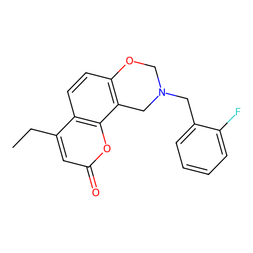 4-ethyl-9-(2-fluorobenzyl)-9,10-dihydro-2H,8H-chromeno[8,7-e][1,3]oxazin-2-one structure