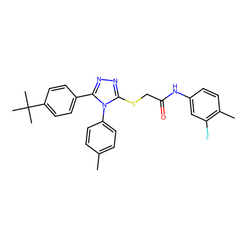 2-{[5-(4-tert-butylphenyl)-4-(4-methylphenyl)-4H-1,2,4-triazol-3-yl]sulfanyl}-N-(3-fluoro-4-methylphenyl)acetamide structure
