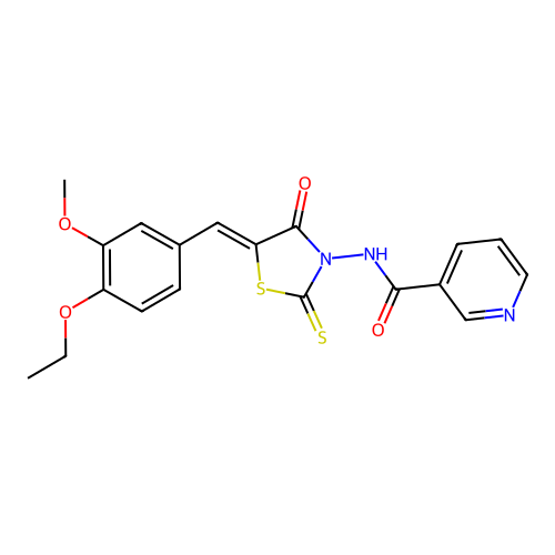 N-[(5Z)-5-(4-ethoxy-3-methoxybenzylidene)-4-oxo-2-thioxo-1,3-thiazolidin-3-yl]pyridine-3-carboxamide structure
