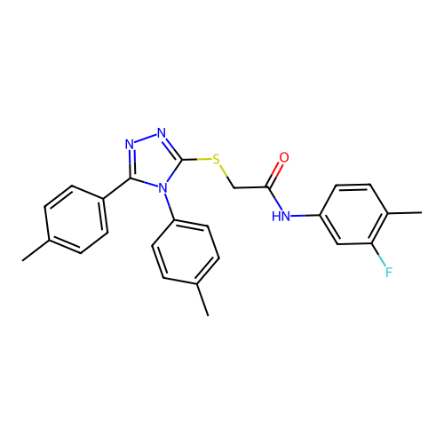 2-{[4,5-bis(4-methylphenyl)-4H-1,2,4-triazol-3-yl]sulfanyl}-N-(3-fluoro-4-methylphenyl)acetamide structure