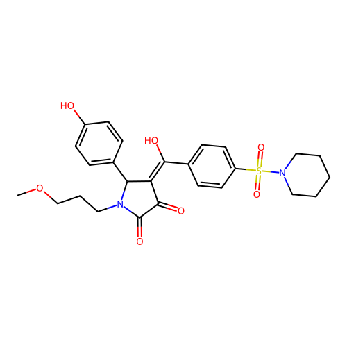 (4E)-5-(4-hydroxyphenyl)-4-[hydroxy-(4-piperidin-1-ylsulfonylphenyl)methylidene]-1-(3-methoxypropyl)pyrrolidine-2,3-dione structure