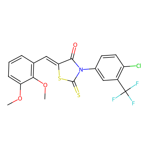 (Z)-3-(4-chloro-3-(trifluoromethyl)phenyl)-5-(2,3-dimethoxybenzylidene)-2-thioxothiazolidin-4-one structure