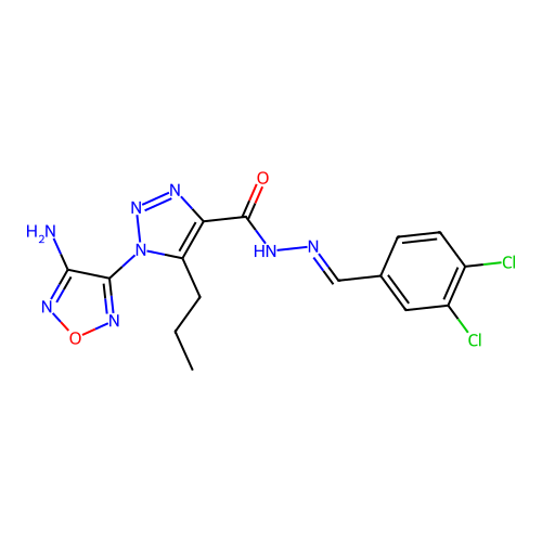 (E)-1-(4-amino-1,2,5-oxadiazol-3-yl)-N'-(3,4-dichlorobenzylidene)-5-propyl-1H-1,2,3-triazole-4-carbohydrazide structure