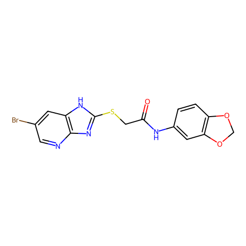 N-(1,3-benzodioxol-5-yl)-2-[(6-bromo-1H-imidazo[4,5-b]pyridin-2-yl)sulfanyl]acetamide structure
