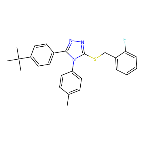 3-(4-(tert-butyl)phenyl)-5-((2-fluorobenzyl)thio)-4-(p-tolyl)-4H-1,2,4-triazole structure