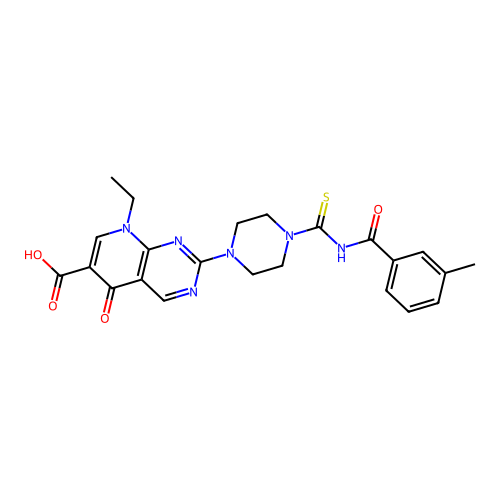 8-ethyl-2-(4-{[(3-methylphenyl)carbonyl]carbamothioyl}piperazin-1-yl)-5-oxo-5,8-dihydropyrido[2,3-d]pyrimidine-6-carboxylic acid structure