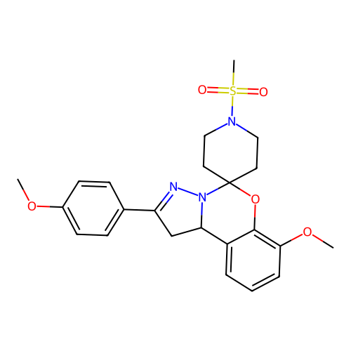 7'-methoxy-2'-(4-methoxyphenyl)-1-(methylsulfonyl)-1',10b'-dihydrospiro[piperidine-4,5'-pyrazolo[1,5-c][1,3]benzoxazine] structure