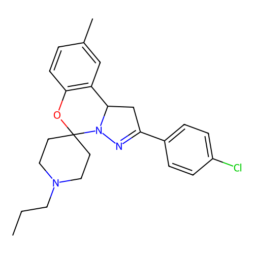 2'-(4-chlorophenyl)-9'-methyl-1-propyl-1',10b'-dihydrospiro[piperidine-4,5'-pyrazolo[1,5-c][1,3]benzoxazine] structure