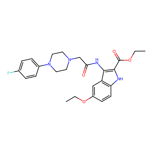 Ethyl 5-ethoxy-3-[[2-[4-(4-fluorophenyl)piperazin-1-yl]acetyl]amino]-1H-indole-2-carboxylate structure