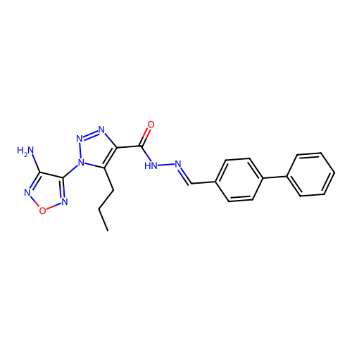 (E)-N'-([1,1'-biphenyl]-4-ylmethylene)-1-(4-amino-1,2,5-oxadiazol-3-yl)-5-propyl-1H-1,2,3-triazole-4-carbohydrazide structure