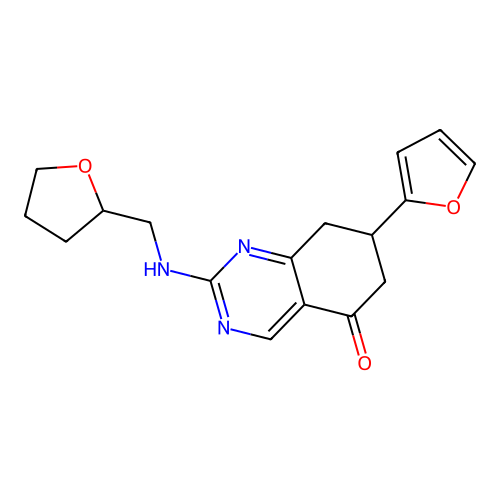 7-(2-Furyl)-2-[(oxolan-2-ylmethyl)amino]-6,7,8-trihydroquinazolin-5-one structure