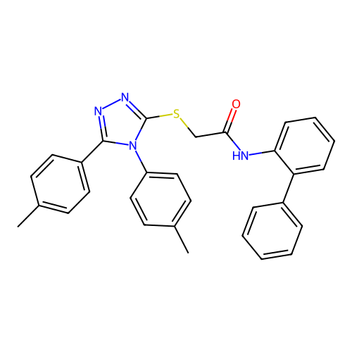 2-[[4,5-bis(4-methylphenyl)-1,2,4-triazol-3-yl]sulfanyl]-N-(2-phenylphenyl)acetamide structure