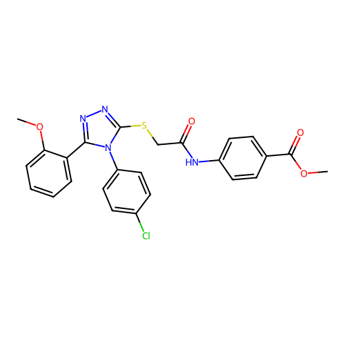methyl 4-(2-((4-(4-chlorophenyl)-5-(2-methoxyphenyl)-4H-1,2,4-triazol-3-yl)thio)acetamido)benzoate structure