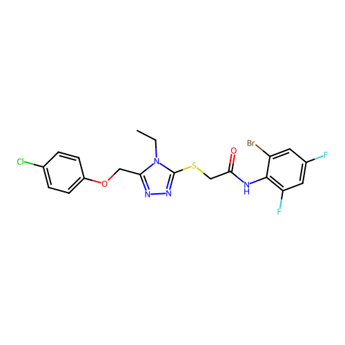 N-(2-bromo-4,6-difluorophenyl)-2-((5-((4-chlorophenoxy)methyl)-4-ethyl-4H-1,2,4-triazol-3-yl)thio)acetamide structure