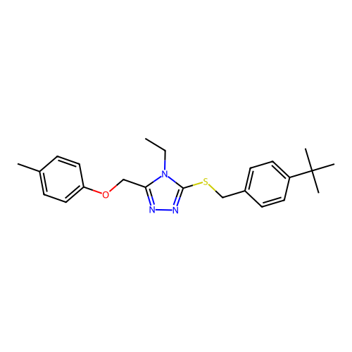 3-((4-(tert-butyl)benzyl)thio)-4-ethyl-5-((p-tolyloxy)methyl)-4H-1,2,4-triazole structure