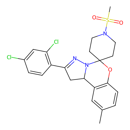 2'-(2,4-dichlorophenyl)-9'-methyl-1-(methylsulfonyl)-1',10b'-dihydrospiro[piperidine-4,5'-pyrazolo[1,5-c][1,3]benzoxazine] structure