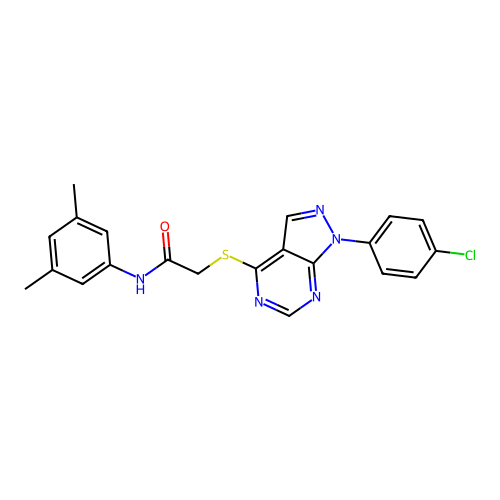 2-((1-(4-chlorophenyl)-1H-pyrazolo[3,4-d]pyrimidin-4-yl)thio)-N-(3,5-dimethylphenyl)acetamide structure