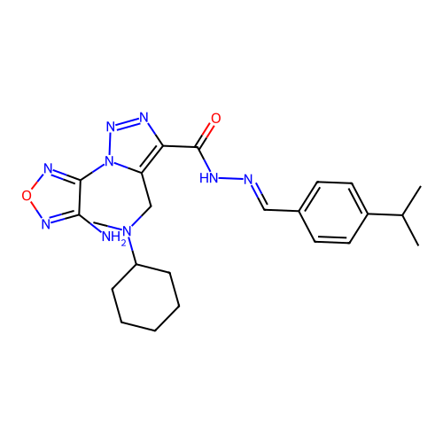 (E)-1-(4-amino-1,2,5-oxadiazol-3-yl)-5-((cyclohexyl(methyl)amino)methyl)-N'-(4-isopropylbenzylidene)-1H-1,2,3-triazole-4-carbohydrazide structure