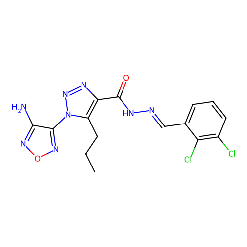 (E)-1-(4-amino-1,2,5-oxadiazol-3-yl)-N'-(2,3-dichlorobenzylidene)-5-propyl-1H-1,2,3-triazole-4-carbohydrazide structure