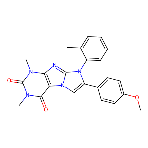 7-(4-methoxyphenyl)-1,3-dimethyl-8-(o-tolyl)-1H-imidazo[2,1-f]purine-2,4(3H,8H)-dione structure