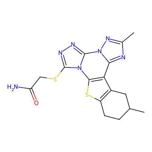 2-((2,12-dimethyl-10,11,12,13-tetrahydrobenzo[4,5]thieno[3,2-e]bis([1,2,4]triazolo)[4,3-a:1',5'-c]pyrimidin-7-yl)thio)acetamide structure