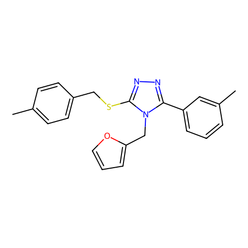4-(2-furylmethyl)-5-(3-methylphenyl)-3-[(4-methylphenyl)methylthio]-1,2,4-tria zole structure