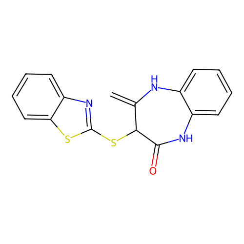 3-(1,3-benzothiazol-2-ylsulfanyl)-2-methylidene-1,5-dihydro-1,5-benzodiazepin-4-one structure
