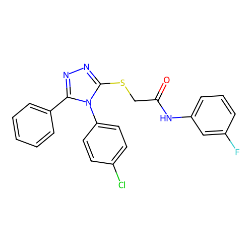 2-[[4-(4-chlorophenyl)-5-phenyl-1,2,4-triazol-3-yl]sulfanyl]-N-(3-fluorophenyl)acetamide structure