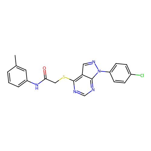 2-((1-(4-chlorophenyl)-1H-pyrazolo[3,4-d]pyrimidin-4-yl)thio)-N-(m-tolyl)acetamide structure