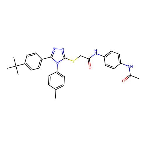 2-{[5-(4-tert-butylphenyl)-4-(4-methylphenyl)-4H-1,2,4-triazol-3-yl]sulfanyl}-N-(4-acetamidophenyl)acetamide structure