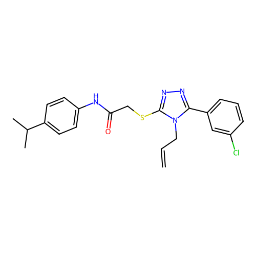 2-[[5-(3-chlorophenyl)-4-prop-2-enyl-1,2,4-triazol-3-yl]sulfanyl]-N-(4-propan-2-ylphenyl)acetamide structure