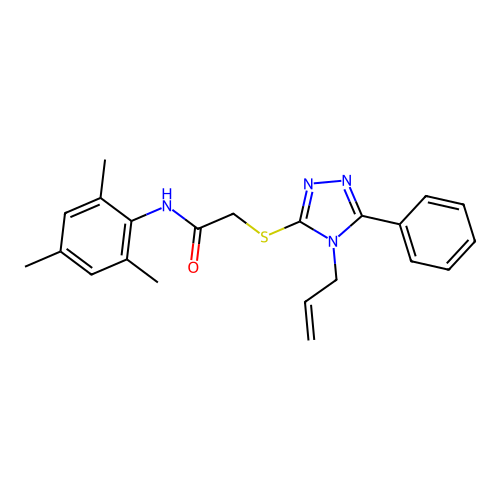 2-[(5-phenyl-4-prop-2-enyl-1,2,4-triazol-3-yl)sulfanyl]-N-(2,4,6-trimethylphenyl)acetamide structure