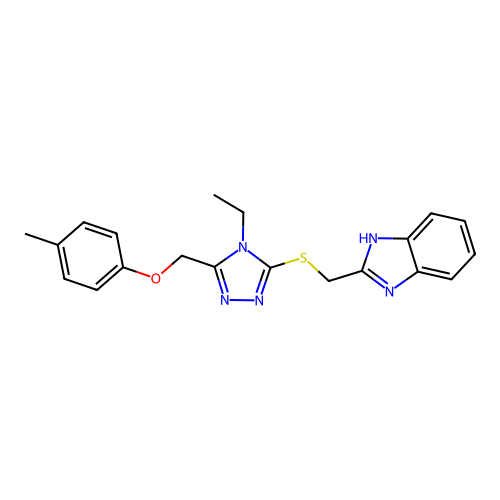 2-(4-Ethyl-5-p-tolyloxymethyl-4H-[1,2,4]triazol-3-ylsulfanylmethyl)-1H-benzoimidazole structure