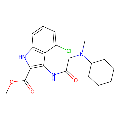 methyl 4-chloro-3-[(N-cyclohexyl-N-methylglycyl)amino]-1H-indole-2-carboxylate structure
