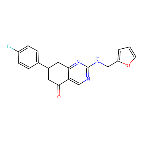 7-(4-fluorophenyl)-2-((furan-2-ylmethyl)amino)-7,8-dihydroquinazolin-5(6H)-one structure