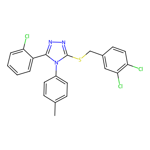 3-(2-chlorophenyl)-5-[(3,4-dichlorophenyl)methylsulfanyl]-4-(4-methylphenyl)-1,2,4-triazole structure