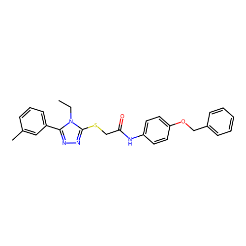 2-[[4-ethyl-5-(3-methylphenyl)-1,2,4-triazol-3-yl]sulfanyl]-N-(4-phenylmethoxyphenyl)acetamide structure