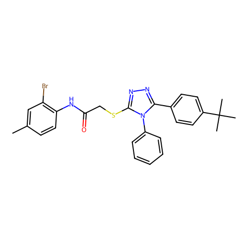 N-(2-bromo-4-methylphenyl)-2-{[5-(4-tert-butylphenyl)-4-phenyl-4H-1,2,4-triazol-3-yl]sulfanyl}acetamide structure