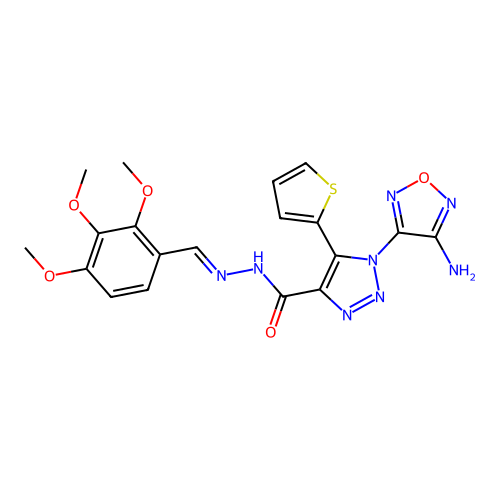 (E)-1-(4-amino-1,2,5-oxadiazol-3-yl)-5-(thiophen-2-yl)-N'-(2,3,4-trimethoxybenzylidene)-1H-1,2,3-triazole-4-carbohydrazide structure